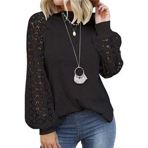 Women’s Long Sleeve Tops Lace Casual Loose Blouses T Shirts
